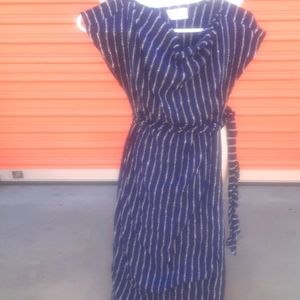 NAVY MIDI tweed striped dress sz  M